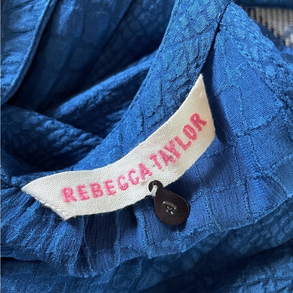 Rebecca Taylor 100 % Silk Textured Ruffle Blue Midi Dress flowy lightweight - Picture 4 of 6